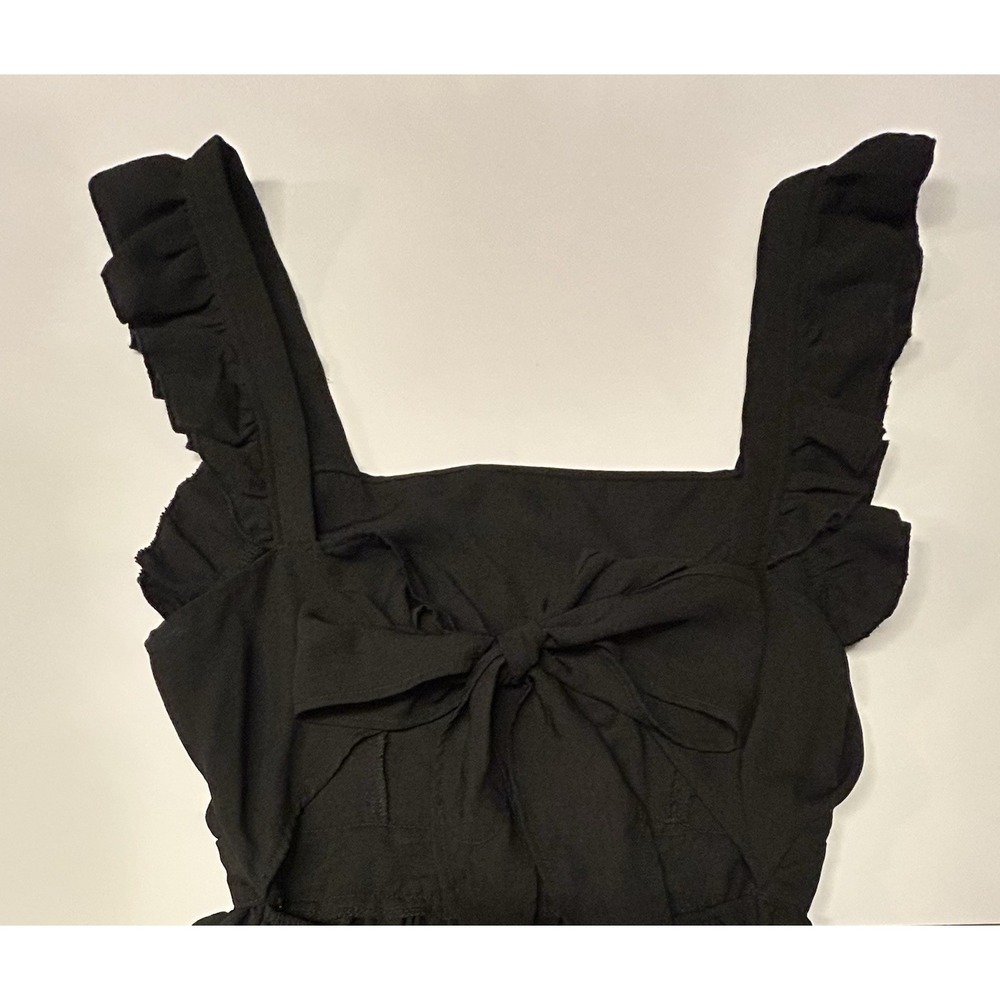 Women's Tie Back Ruffle Strap A‎ Line Fit and Flare Dress- Black Medium - Picture 10 of 14